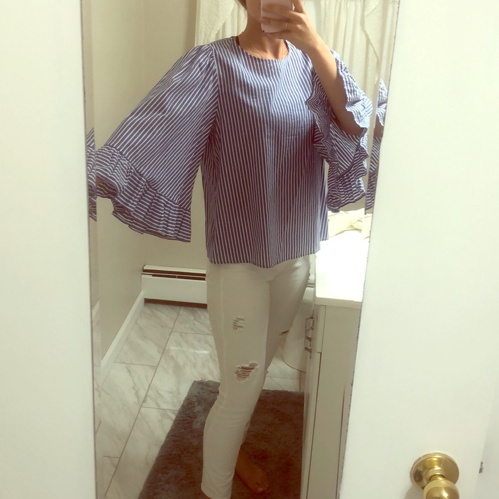 Blue and white striped blouse